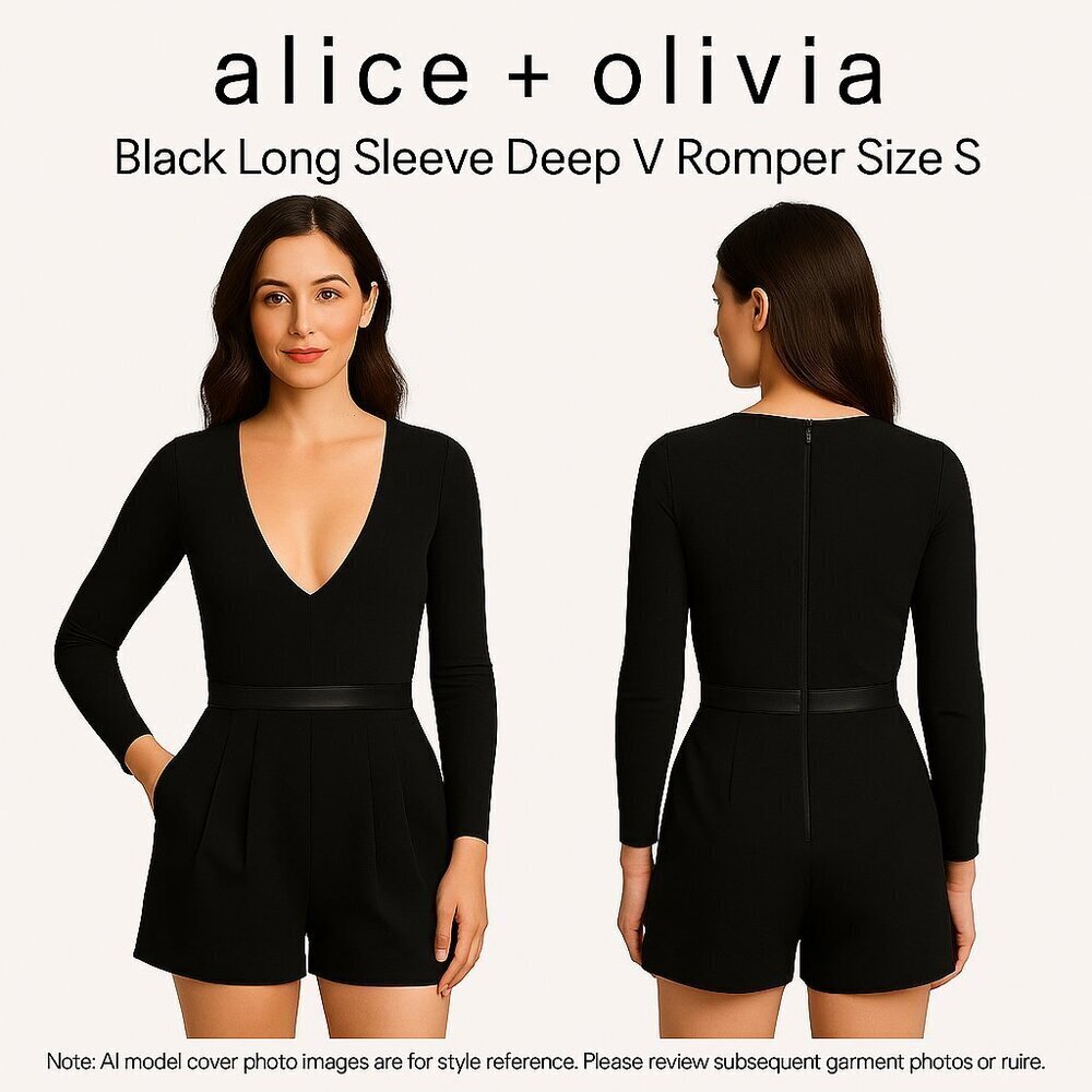 Alice + Olivia Black Long Sleeve Deep V Romper Size S